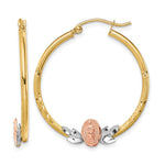 10K Tri-color Guadalupe Hoop Earrings - Product Photo