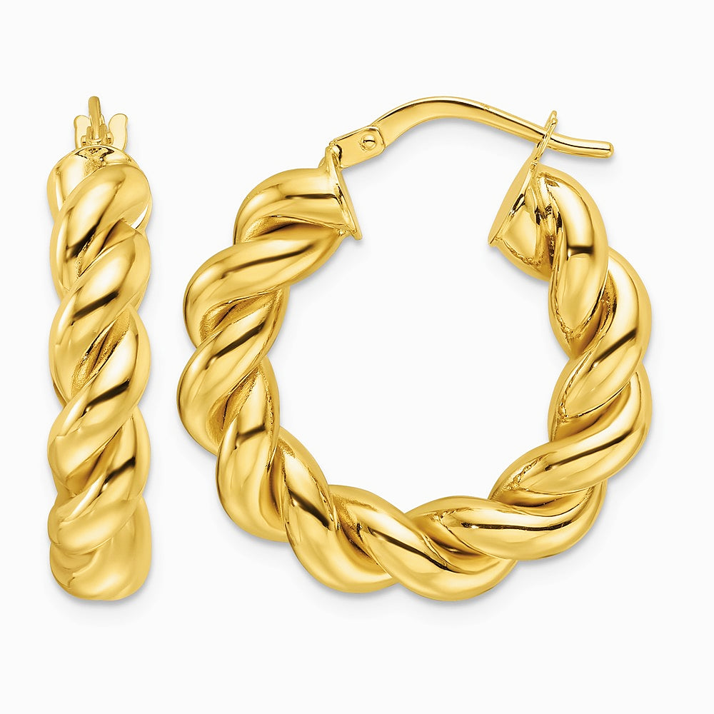10K Yellow Gold Polished 5.3 mm Hollow Twisted Round Hoop Earrings