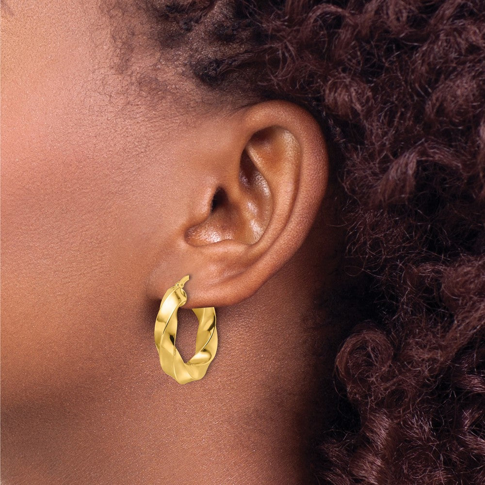 10ky Polished 5.25mm Hollow Twisted Round Hoop Earrings - Product Photo