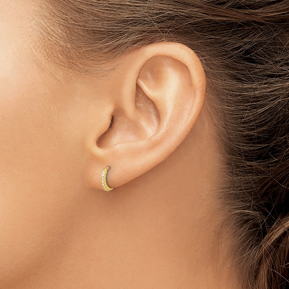 10K Yellow Gold Polished 1.5mm CZ Hinged Hoop Earrings - Product Photo