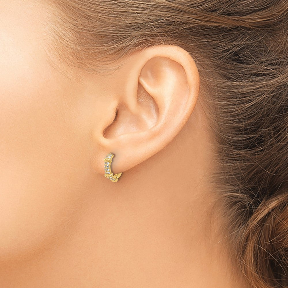 10K Polished CZ Hinged Hoop Earrings - Product Photo