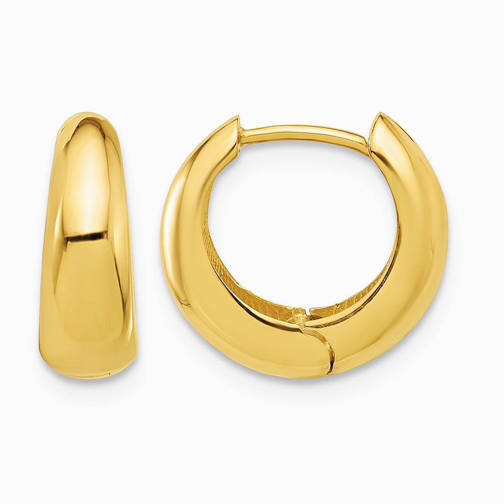 10K Yellow Gold Polished Hinged Huggie Hoop Earrings - Product Photo