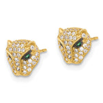 10K Polished Clear & Green CZ Lioness Head Post Earrings - Product Photo