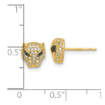 10K Polished Clear & Green CZ Lioness Head Post Earrings - Product Photo
