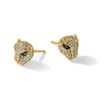 10K Polished Clear & Green CZ Lioness Head Post Earrings - Product Photo