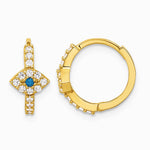 10K Yellow Gold Polished Clear & Blue CZ Evil Eye Hinged Hoop Earrings - Product Photo