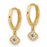 10K Polished Clear & Blue CZ Dangle Evil Eye Hinged Hoop Earrings - Product Photo