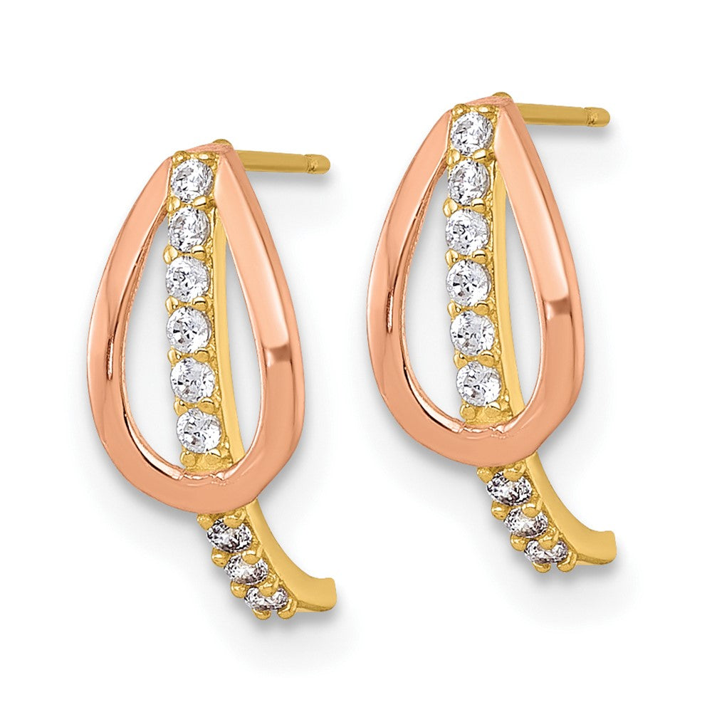 10k w/Rose-plating Polished CZ Fancy Post Earrings - Product Photo