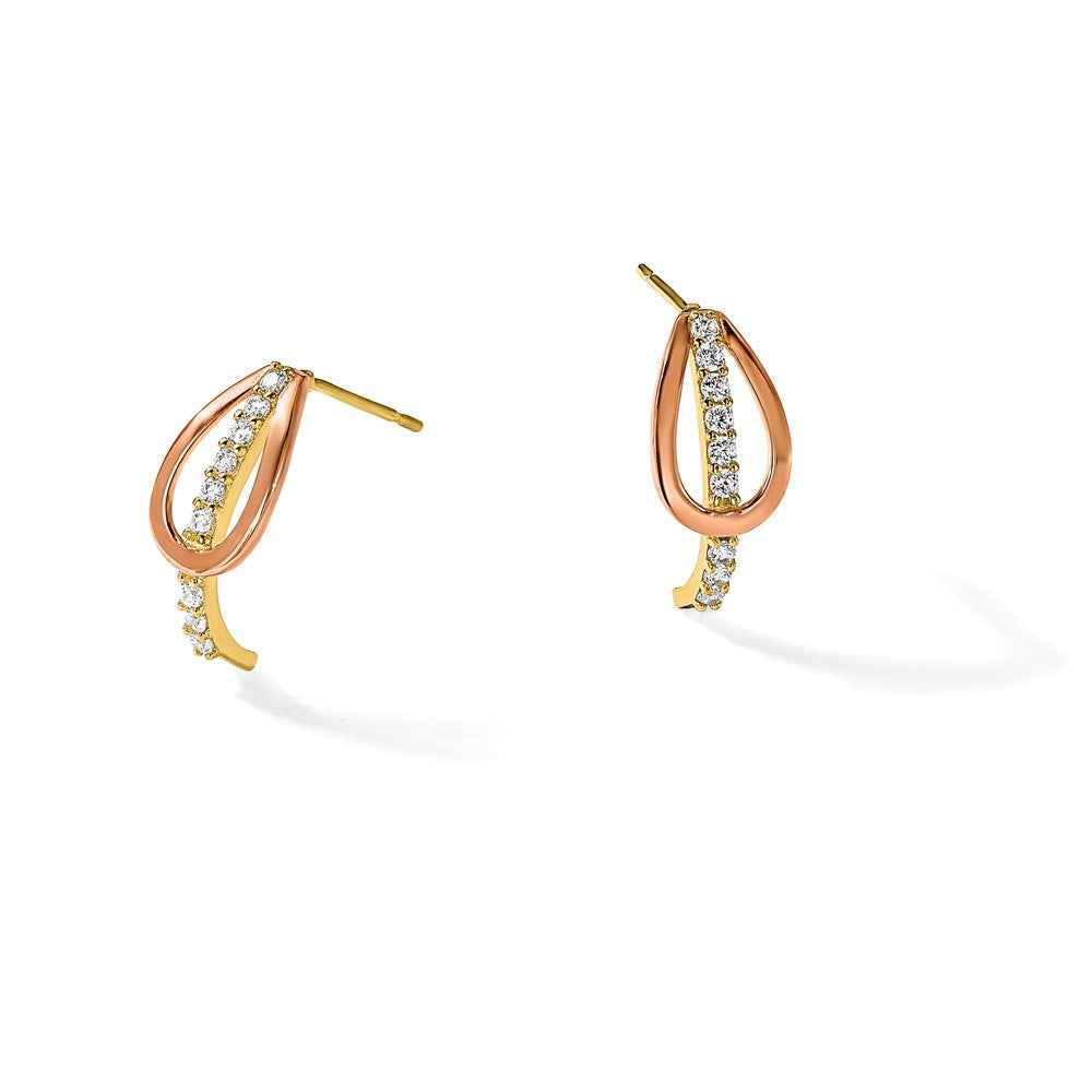 10k w/Rose-plating Polished CZ Fancy Post Earrings - Product Photo