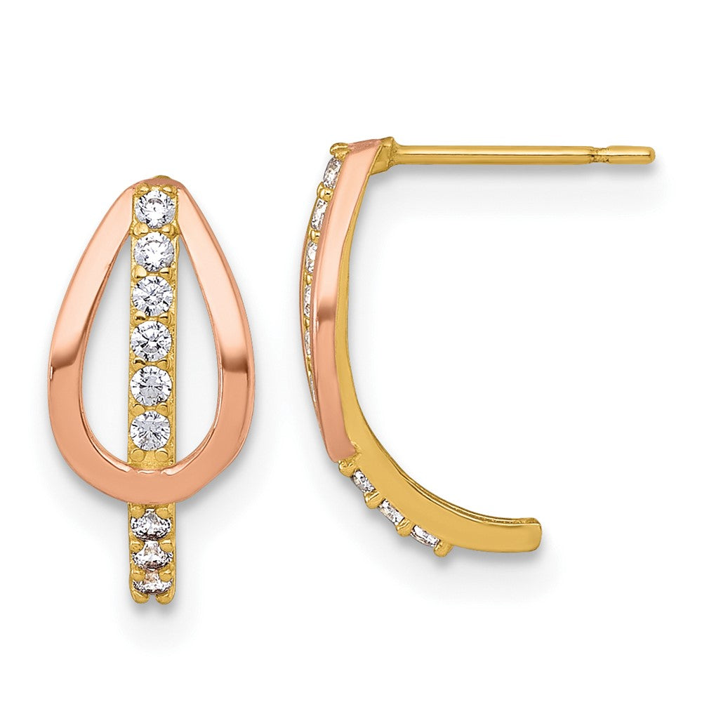 10K Yellow Gold with Rose-plating Polished CZ Fancy Post Earrings