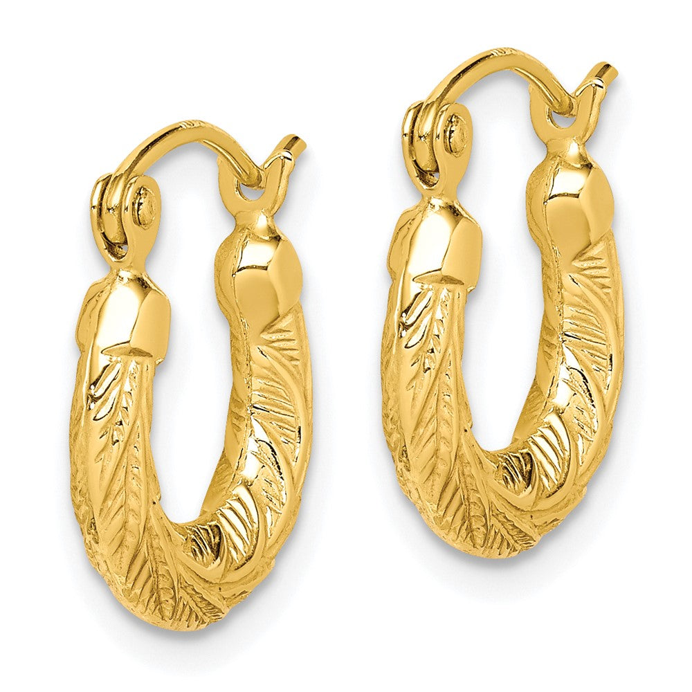 10K Yellow Gold Fancy Small Hoop Earrings - Product Photo
