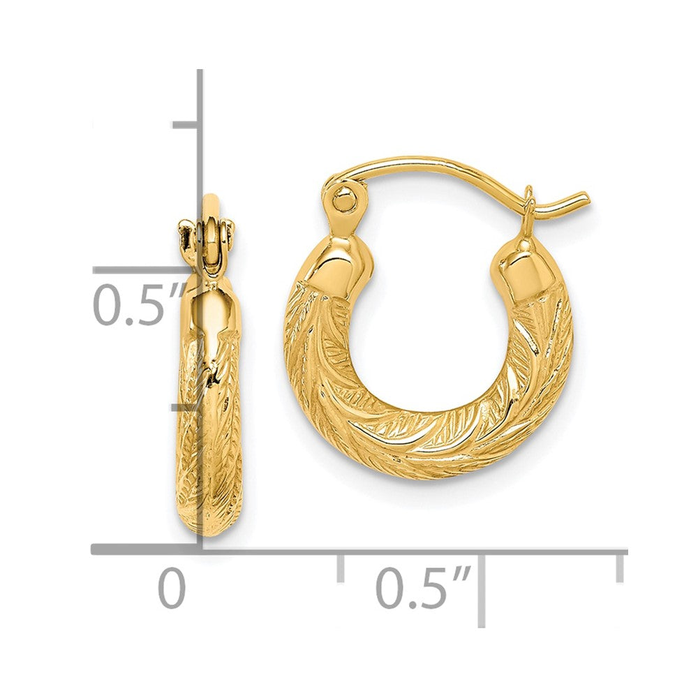 10K Yellow Gold Fancy Small Hoop Earrings - Product Photo