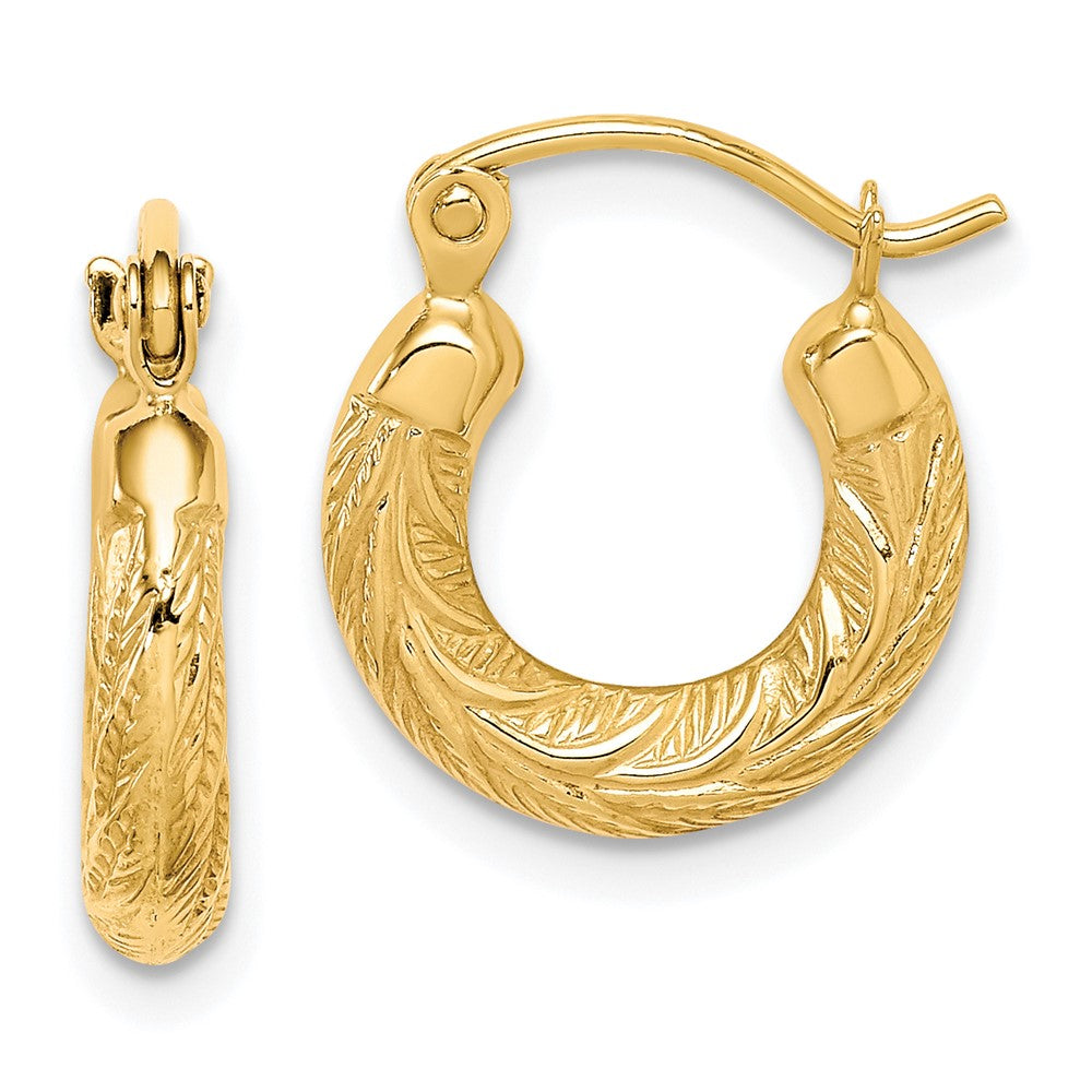 10K Yellow Gold Fancy Small Hoop Earrings - Product Photo