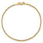 10K Yellow Gold 1.5mm Extra-Light Diamond-Cut Rope Chain Anklet Bracelet 6"-10" - Product Photo