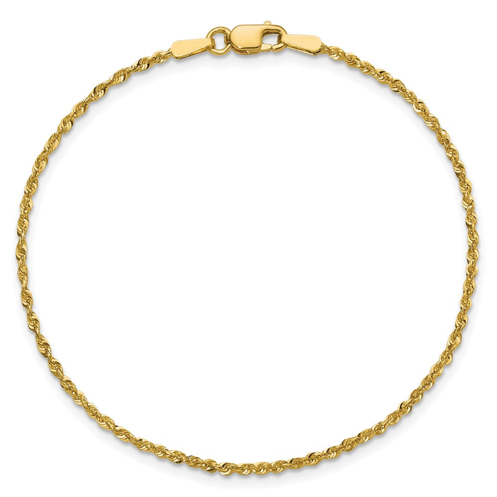 10K Yellow Gold 1.5mm Extra-Light Diamond-Cut Rope Chain Anklet Bracelet 6"-10" - Product Photo