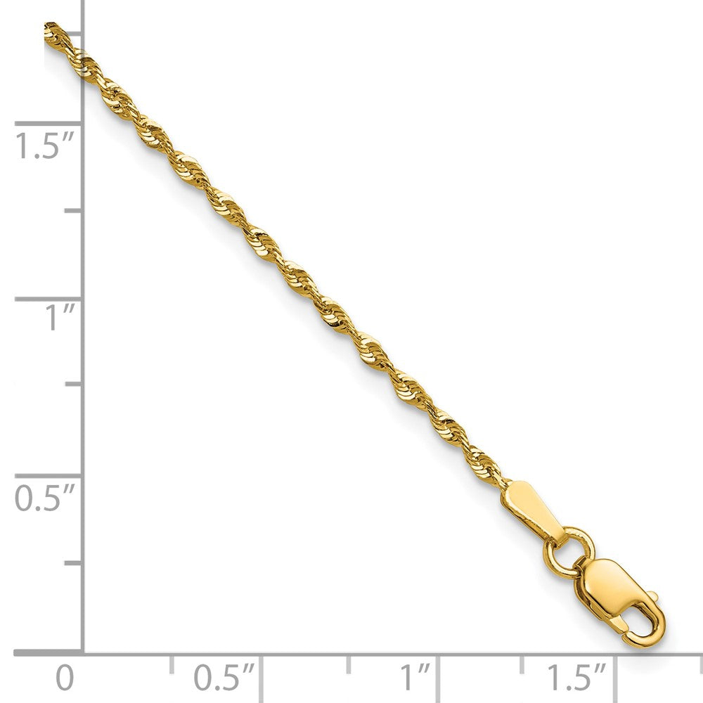 10K Yellow Gold 1.5mm Extra-Light Diamond-Cut Rope Chain Anklet Bracelet 6"-10" - Product Photo
