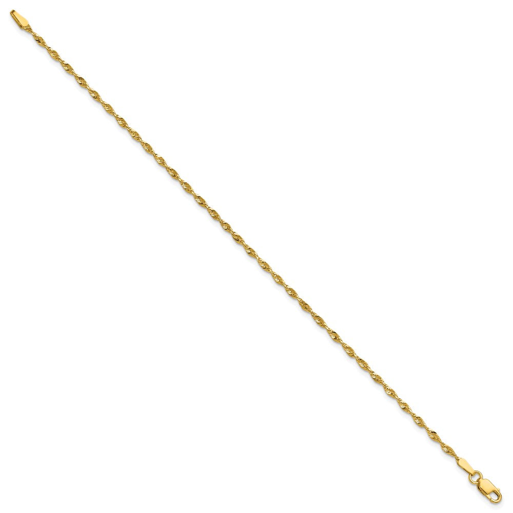 10K Yellow Gold 1.8mm Extra-Light Diamond-Cut Rope Chain Anklet Bracelet 6"-10" - Product Photo