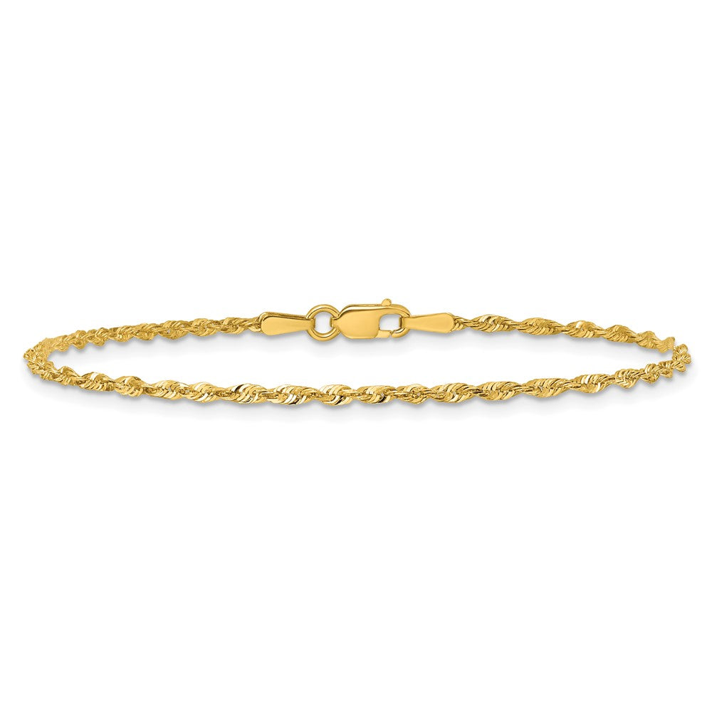10K Yellow Gold 1.8mm Extra-Light Diamond-Cut Rope Chain Anklet Bracelet 6"-10" - Product Photo