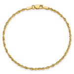 10K Yellow Gold 1.8mm Extra-Light Diamond-Cut Rope Chain Anklet Bracelet 6"-10" - Product Photo