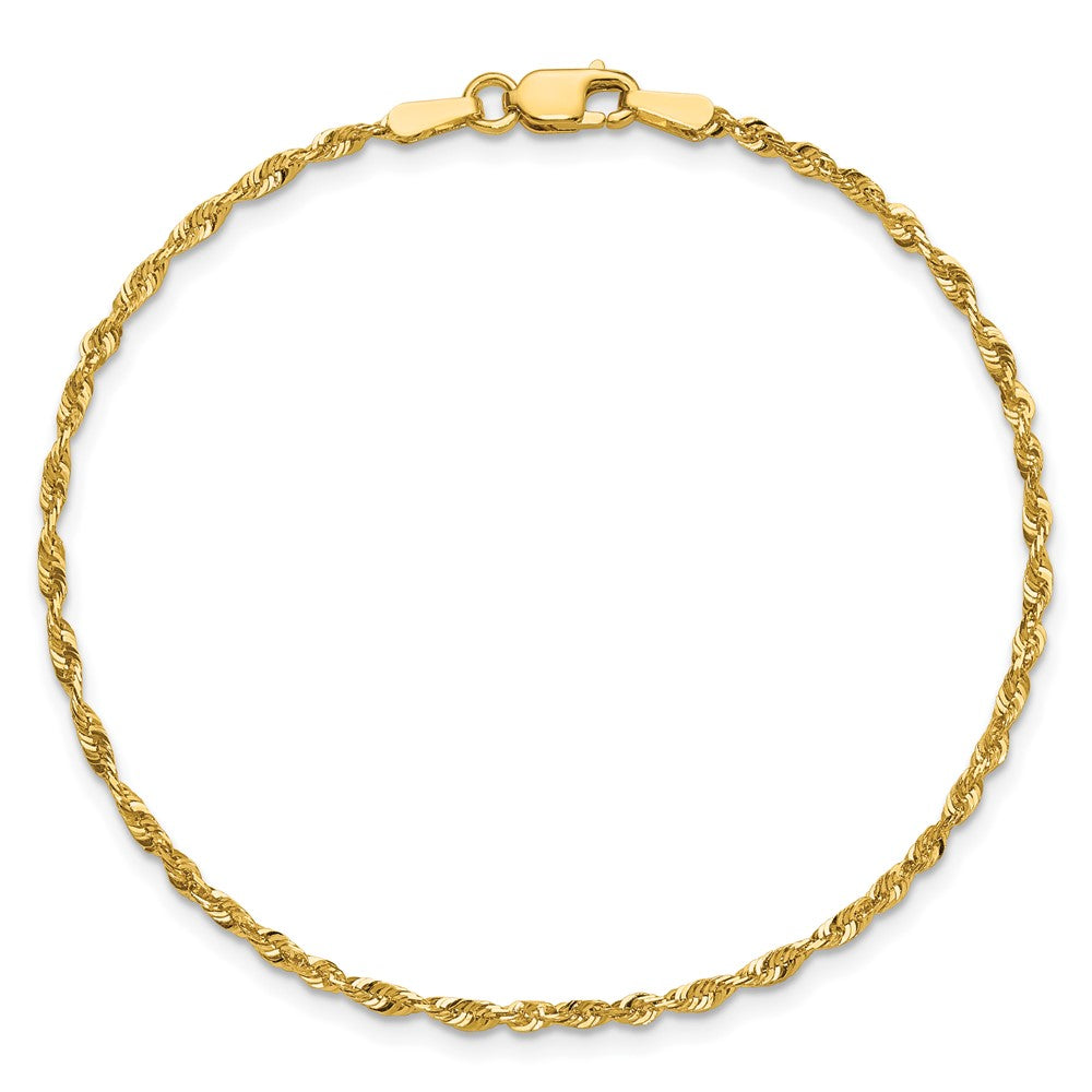 10K Yellow Gold 1.8mm Extra-Light Diamond-Cut Rope Chain Anklet Bracelet 6"-10" - Product Photo
