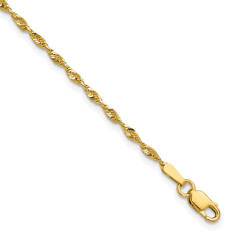 10K Yellow Gold 1.8mm Extra-Light Diamond-Cut Rope Chain Anklet Bracelet 6"-10" - Product Photo