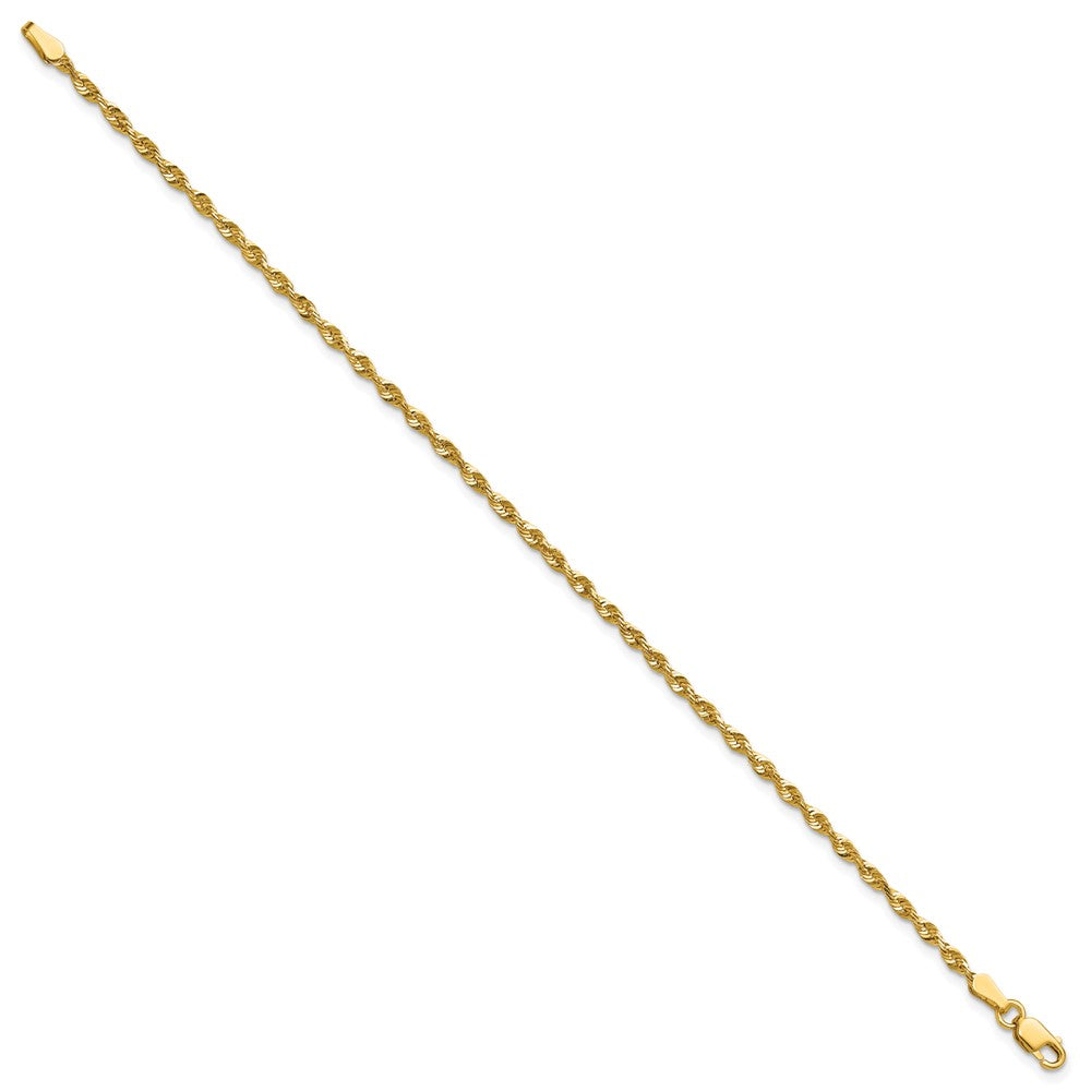 10K Yellow Gold 2.25mm Extra-Light Diamond-Cut Rope Chain Bracelet 7"-9" - Product Photo