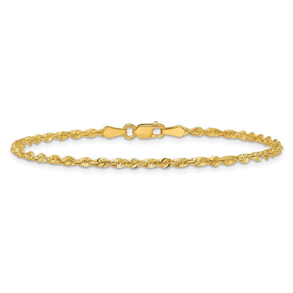 10K Yellow Gold 2.25mm Extra-Light Diamond-Cut Rope Chain Bracelet 7"-9" - Product Photo