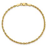 10K Yellow Gold 2.25mm Extra-Light Diamond-Cut Rope Chain Bracelet 7"-9" - Product Photo