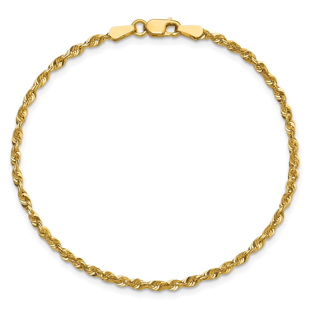 10K Yellow Gold 2.25mm Extra-Light Diamond-Cut Rope Chain Bracelet 7"-9" - Product Photo