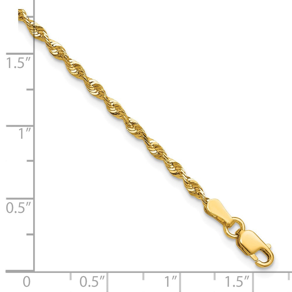 10K Yellow Gold 2.25mm Extra-Light Diamond-Cut Rope Chain Bracelet 7"-9" - Product Photo