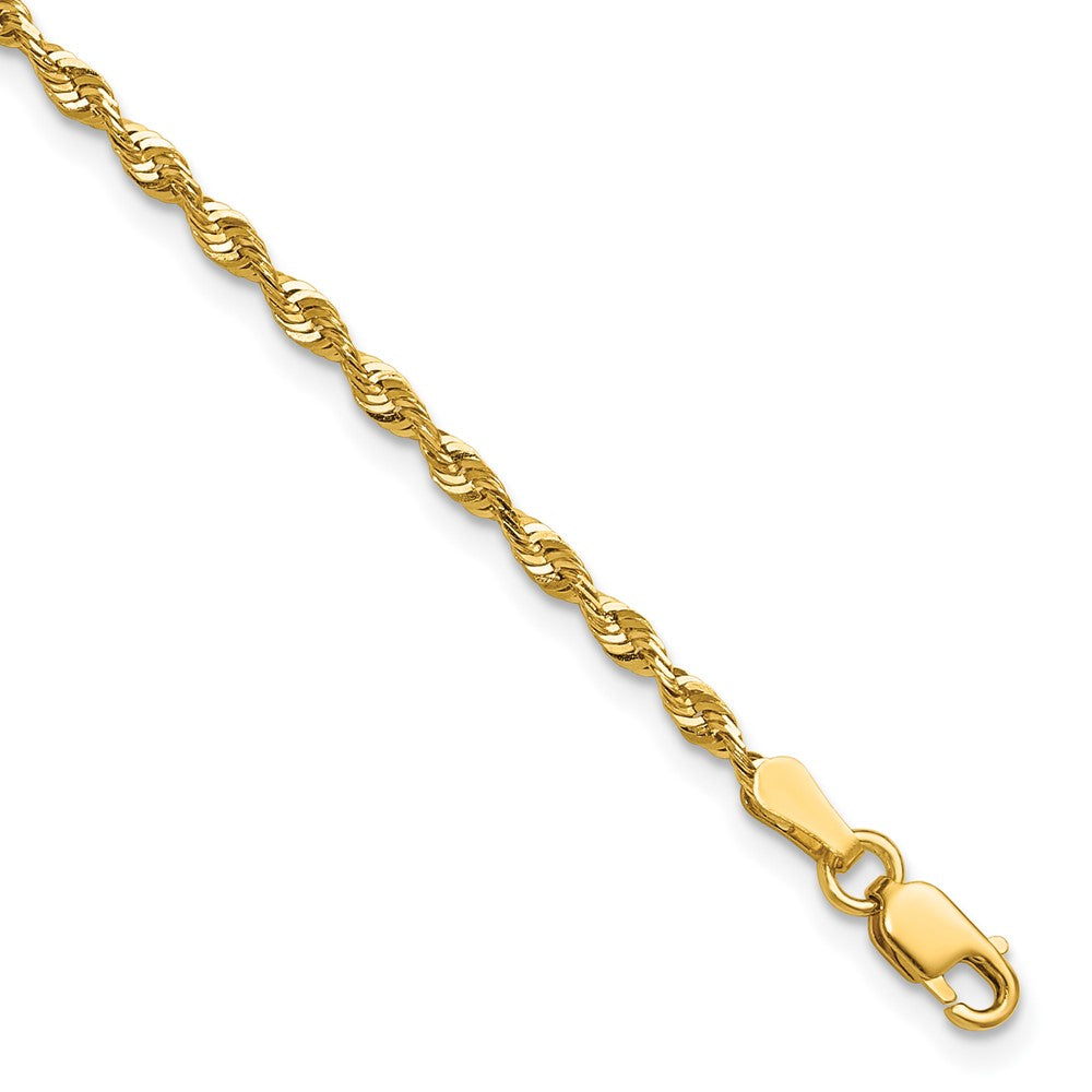 10K Yellow Gold 2.25mm Extra-Light Diamond-Cut Rope Chain Bracelet 7"-9"