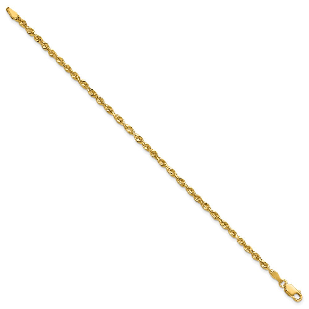 10K Yellow Gold 2.75mm Extra-Light Diamond-Cut Rope Chain Bracelet 7"-8" - Product Photo