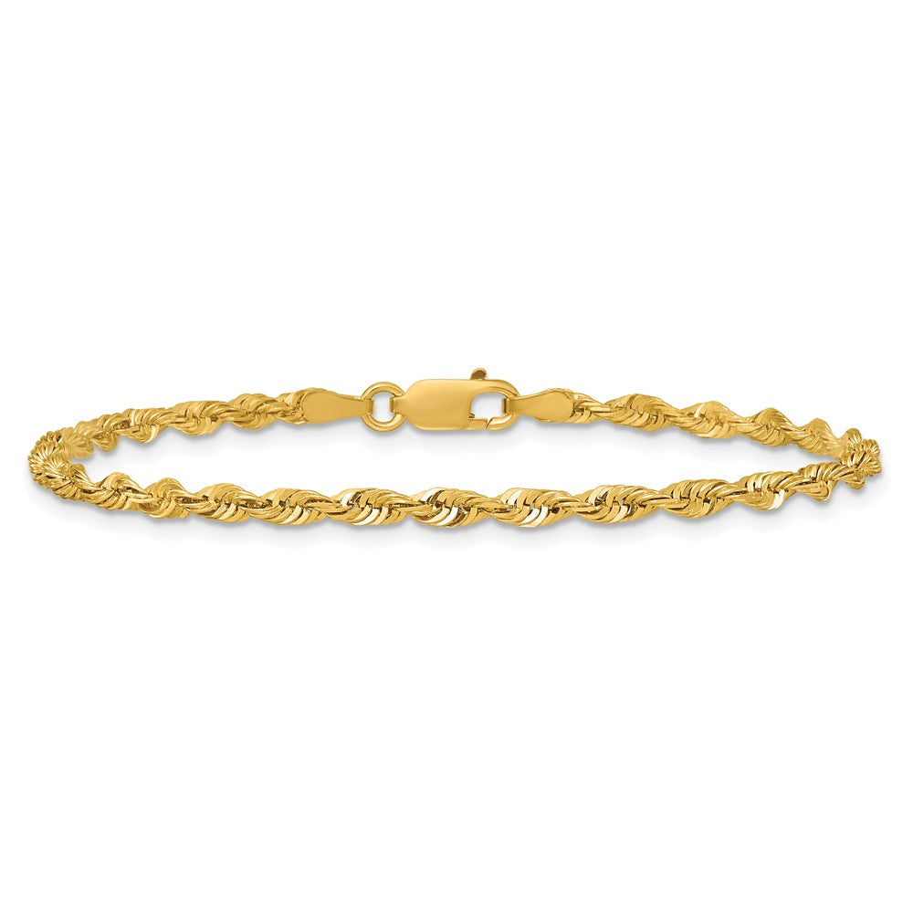 10K Yellow Gold 2.75mm Extra-Light Diamond-Cut Rope Chain Bracelet 7"-8" - Product Photo