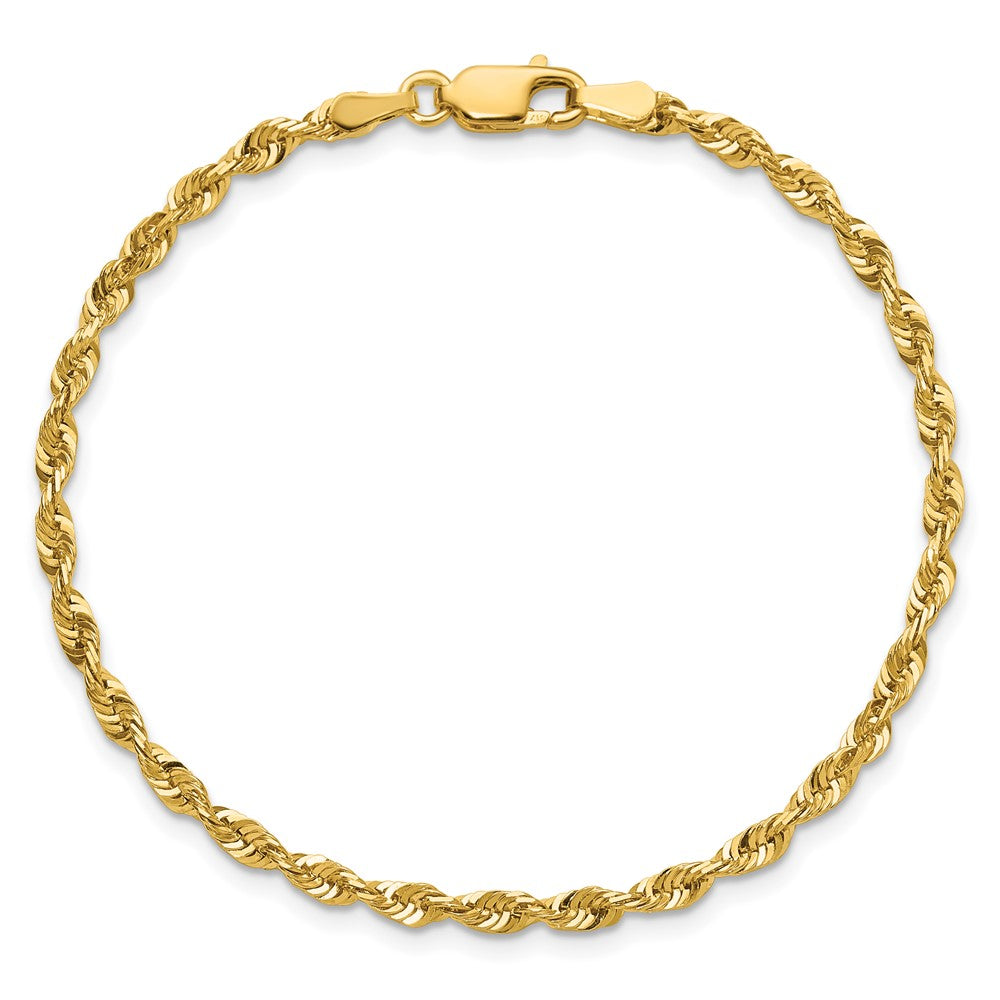 10K Yellow Gold 2.75mm Extra-Light Diamond-Cut Rope Chain Bracelet 7"-8" - Product Photo