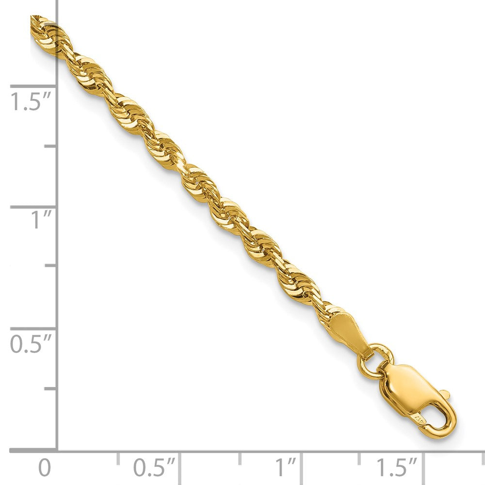 10K Yellow Gold 2.75mm Extra-Light Diamond-Cut Rope Chain Bracelet 7"-8" - Product Photo