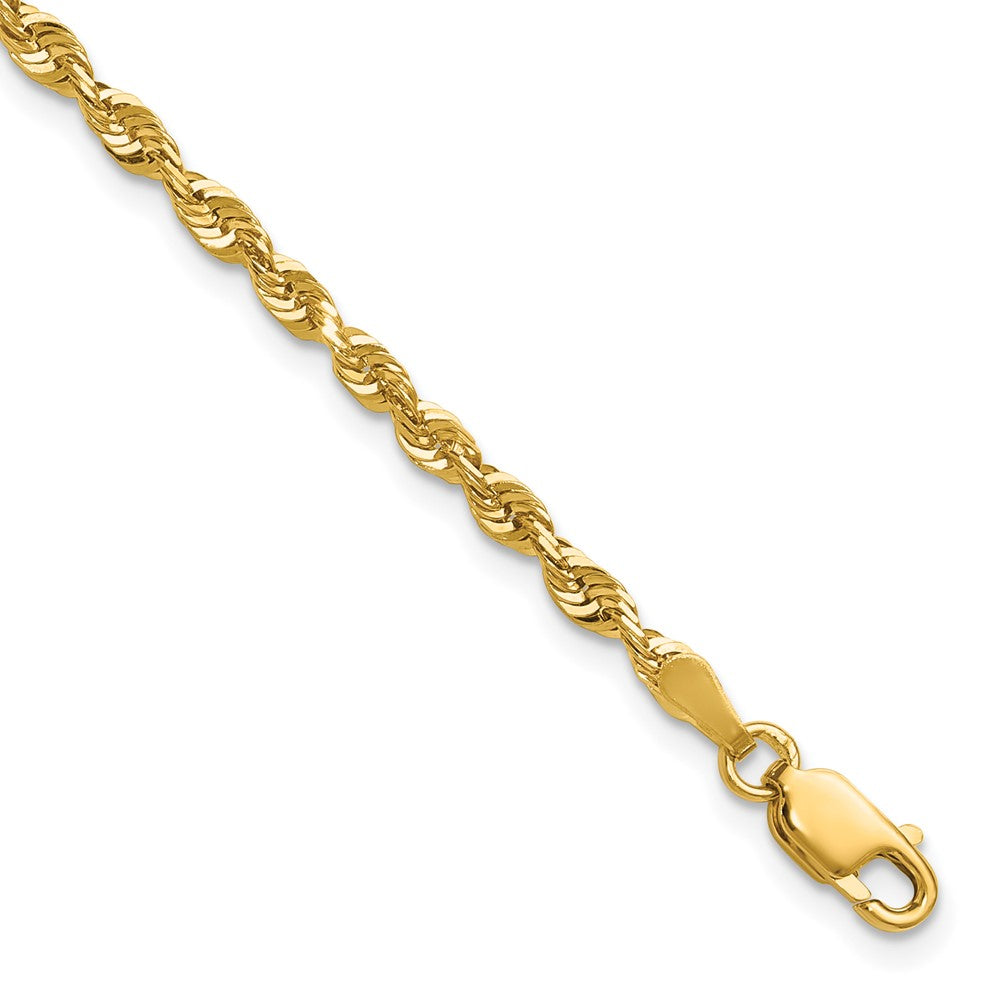 10K Yellow Gold 2.75mm Extra-Light Diamond-Cut Rope Chain Bracelet 7"-8" - Product Photo