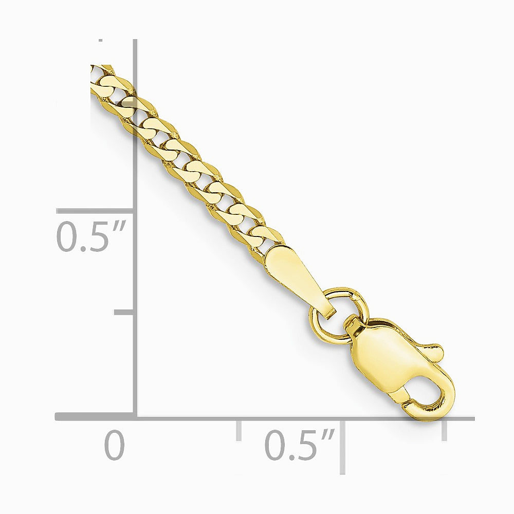 10K Yellow Gold 2.2 mm Flat Beveled Curb Chain Anklet Bracelet 7"-10" - Product Photo