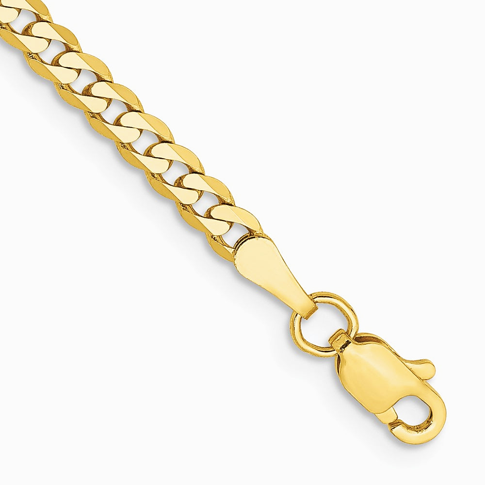 10K Yellow Gold 2.9mm Flat Beveled Curb Chain Bracelet 7"-9"