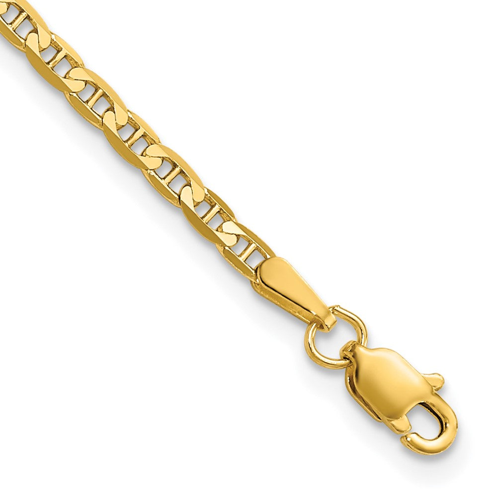 10K Yellow Gold 2.4mm Concave Anchor Chain Bracelet 7"-10"