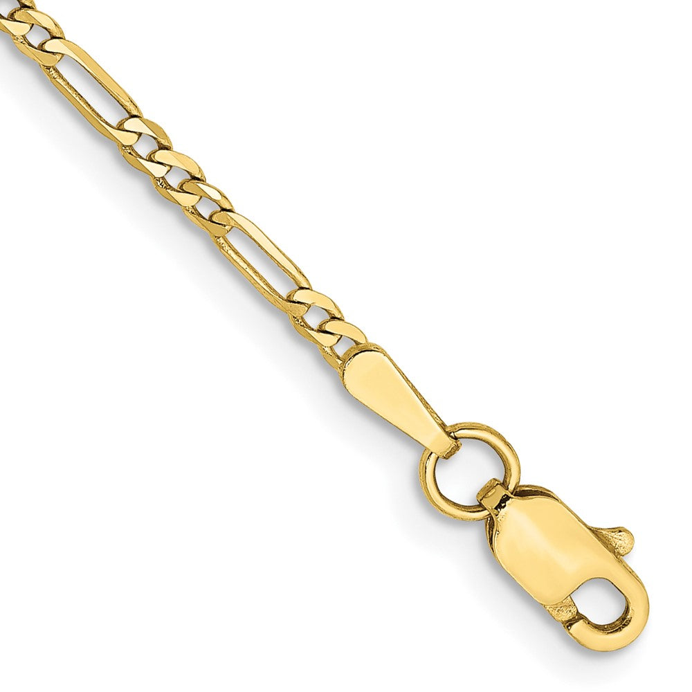 10K Yellow Gold 1.75mm Flat Figaro Chain Bracelet 7"-10"