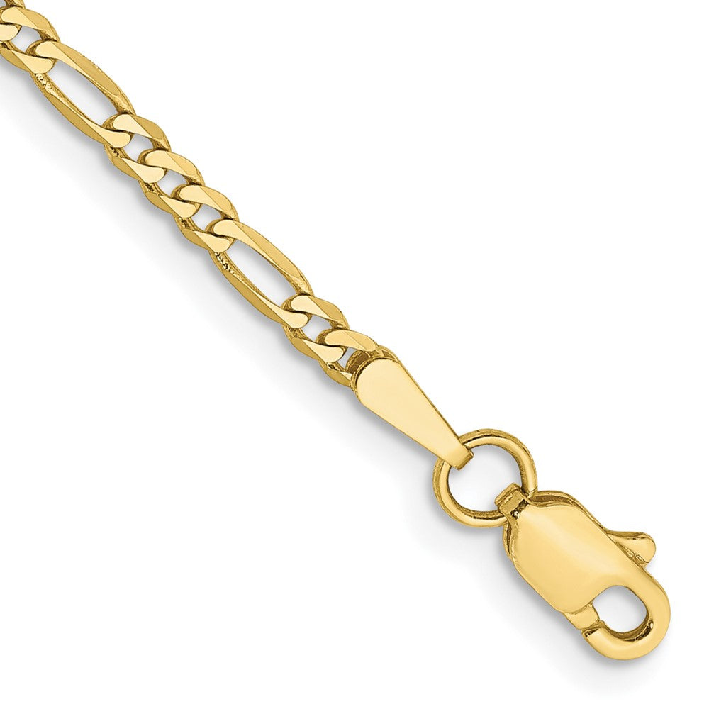 10K Yellow Gold 2.2mm Flat Figaro Chain Bracelet 7"-8"
