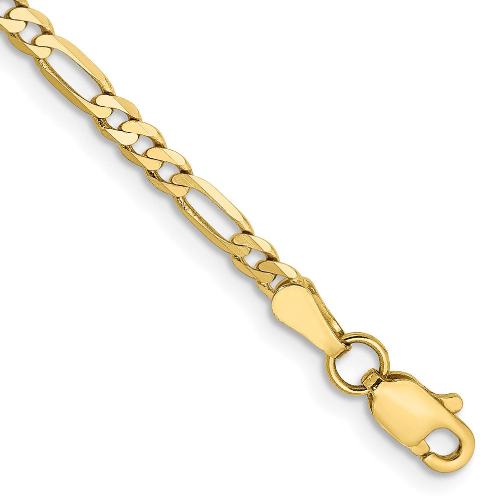 10K Yellow Gold 2.75mm Flat Figaro Chain Bracelet 7"-9"