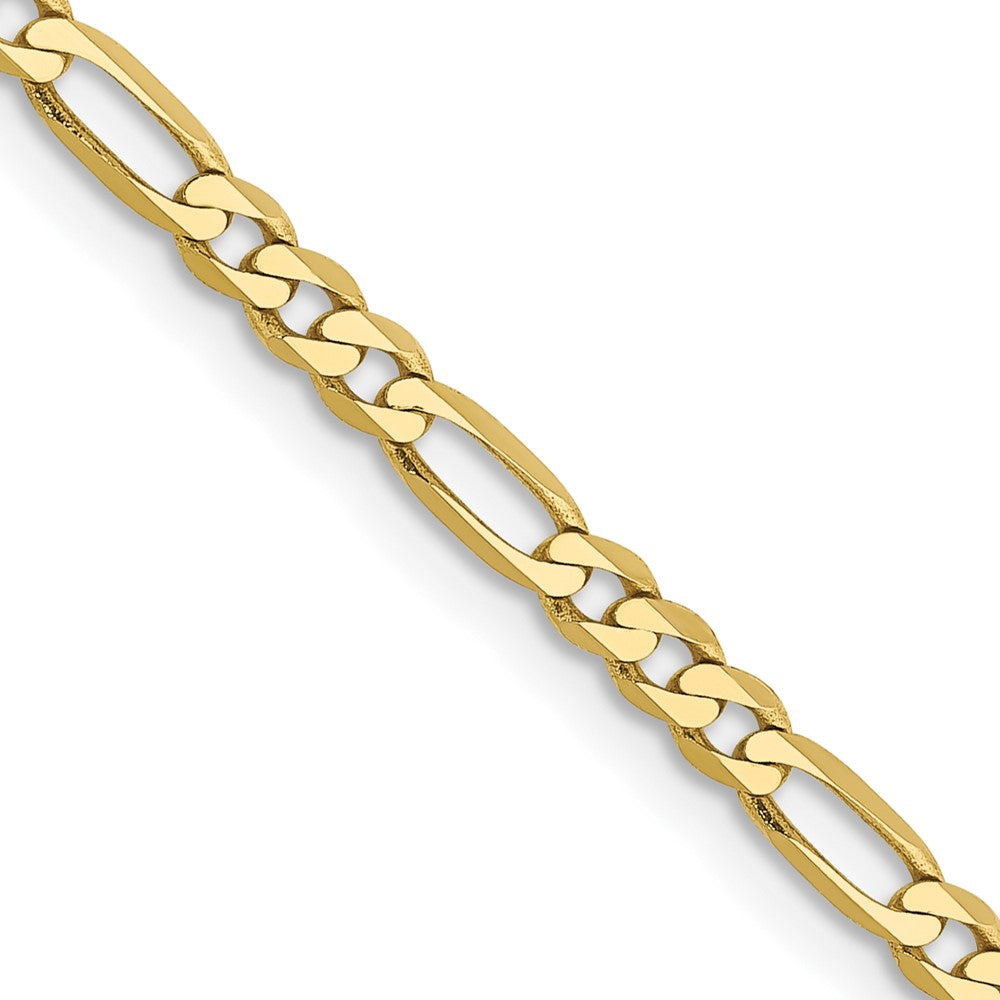 10K Yellow Gold 2.75mm Flat Figaro Chain Necklace 16"-30"