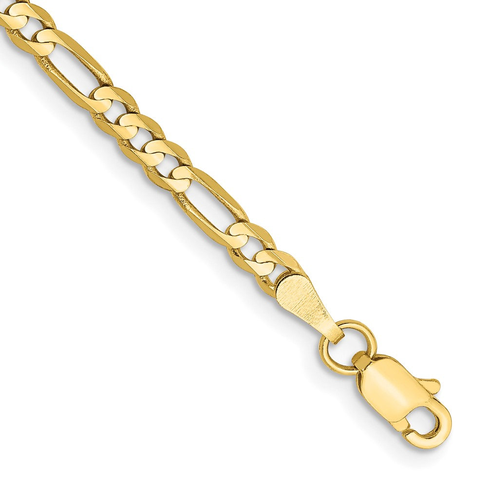 10K Yellow Gold 3mm Flat Figaro Chain Bracelet 6"-9"