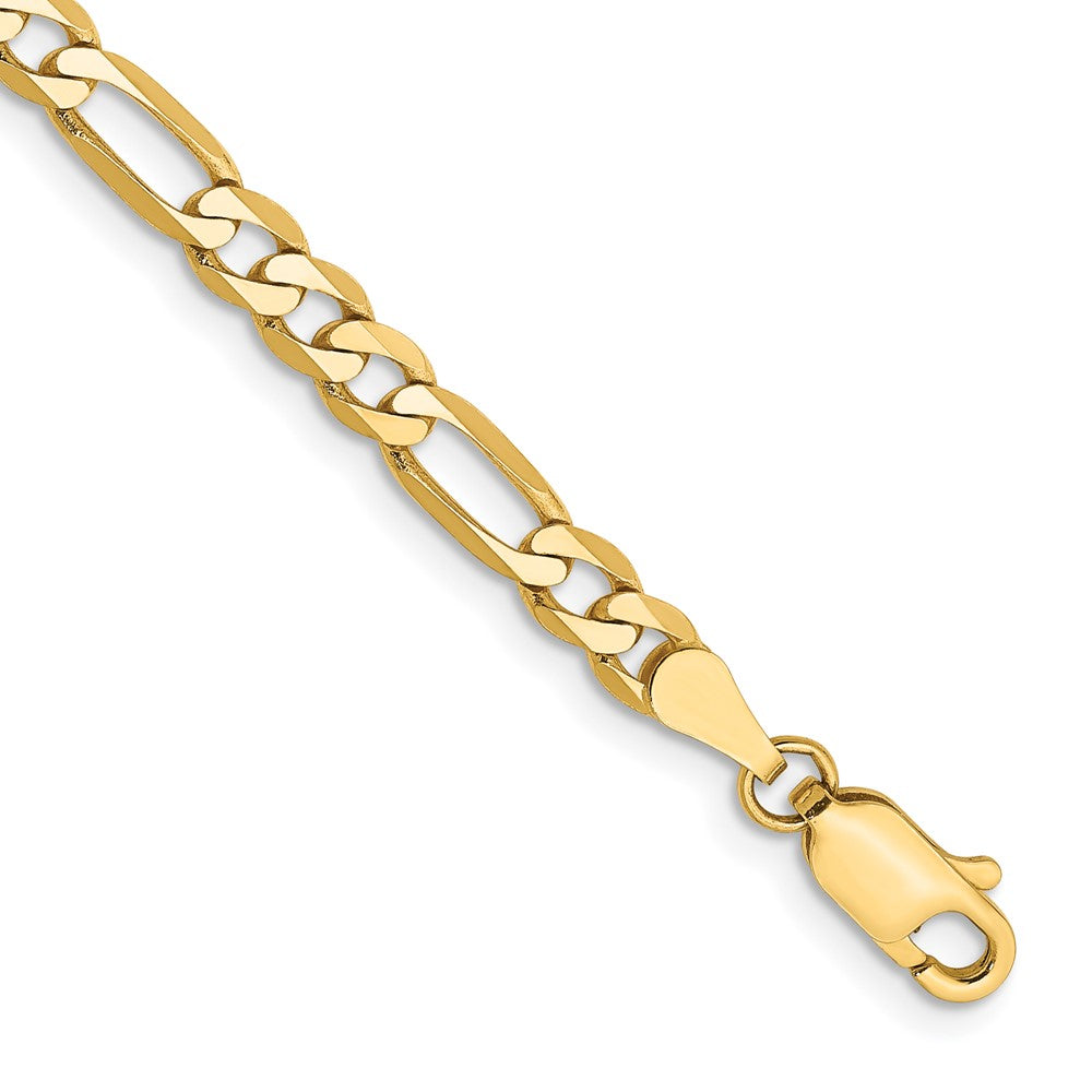 10K Yellow Gold 4mm Flat Figaro Chain Bracelet 7"-9"
