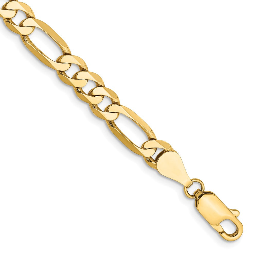 10K Yellow Gold 5.25mm Flat Figaro Chain Bracelet 7"-9"