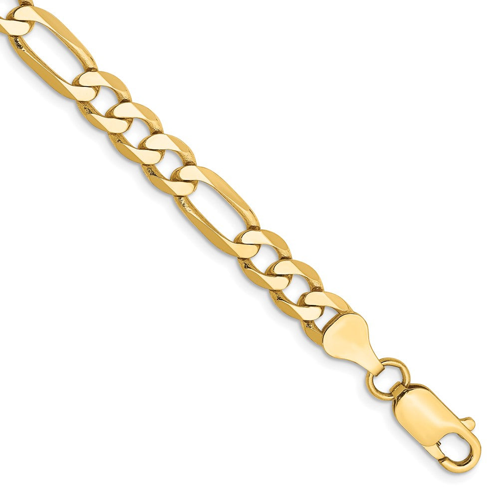 10K Yellow Gold 6.25mm Flat Figaro Chain Bracelet 7"-9"