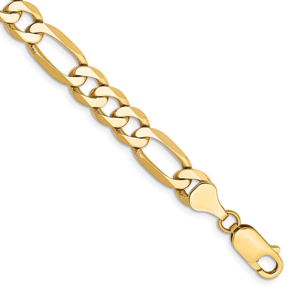 10K Yellow Gold 7mm Flat Figaro Chain Bracelet 8"-9"