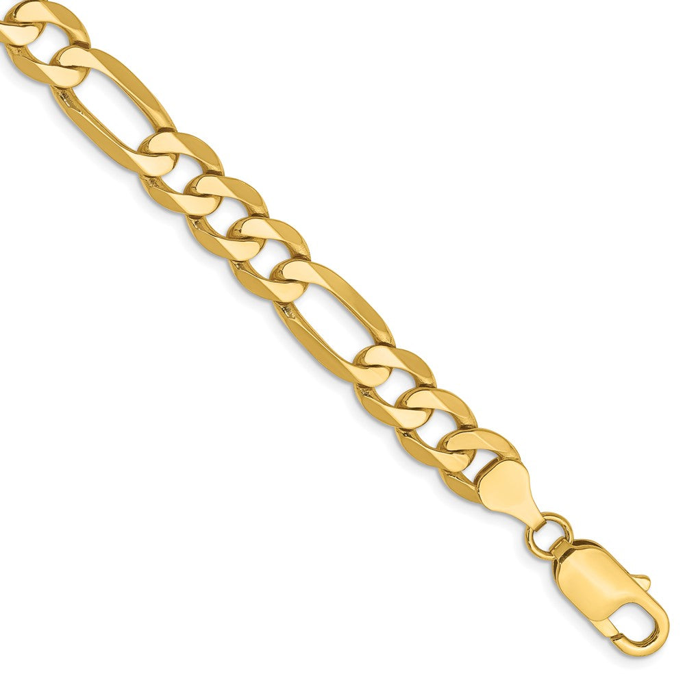10K Yellow Gold 7.5mm Flat Figaro Chain Bracelet 8"-9"