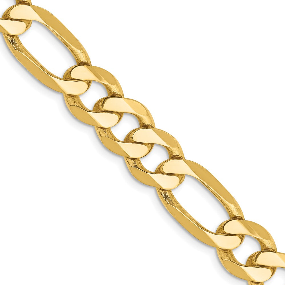 10K Yellow Gold 8.75mm Flat Figaro Chain Necklace 20"-26"